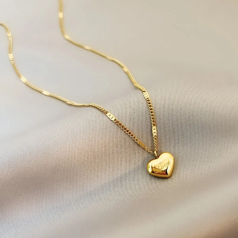 Fashion  Retro Classic Heart Carving Love Charms Chain Choker Necklaces &amp; Pendant For Women