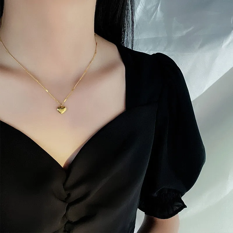 Fashion  Retro Classic Heart Carving Love Charms Chain Choker Necklaces &amp; Pendant For Women
