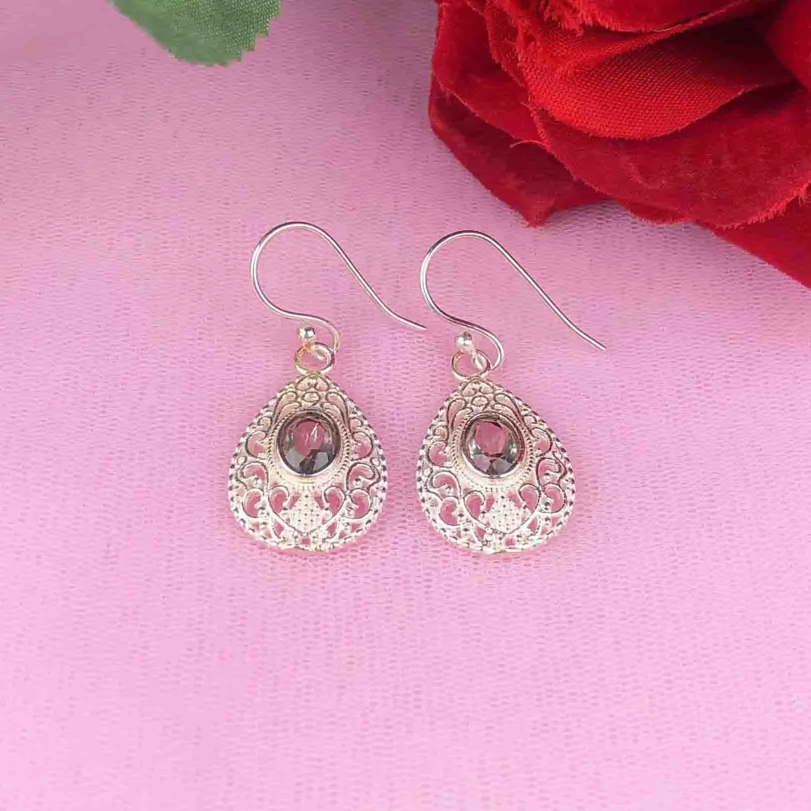 Fashionable Green Amethyst Earrings Made of Brass Silver Polished Danglers