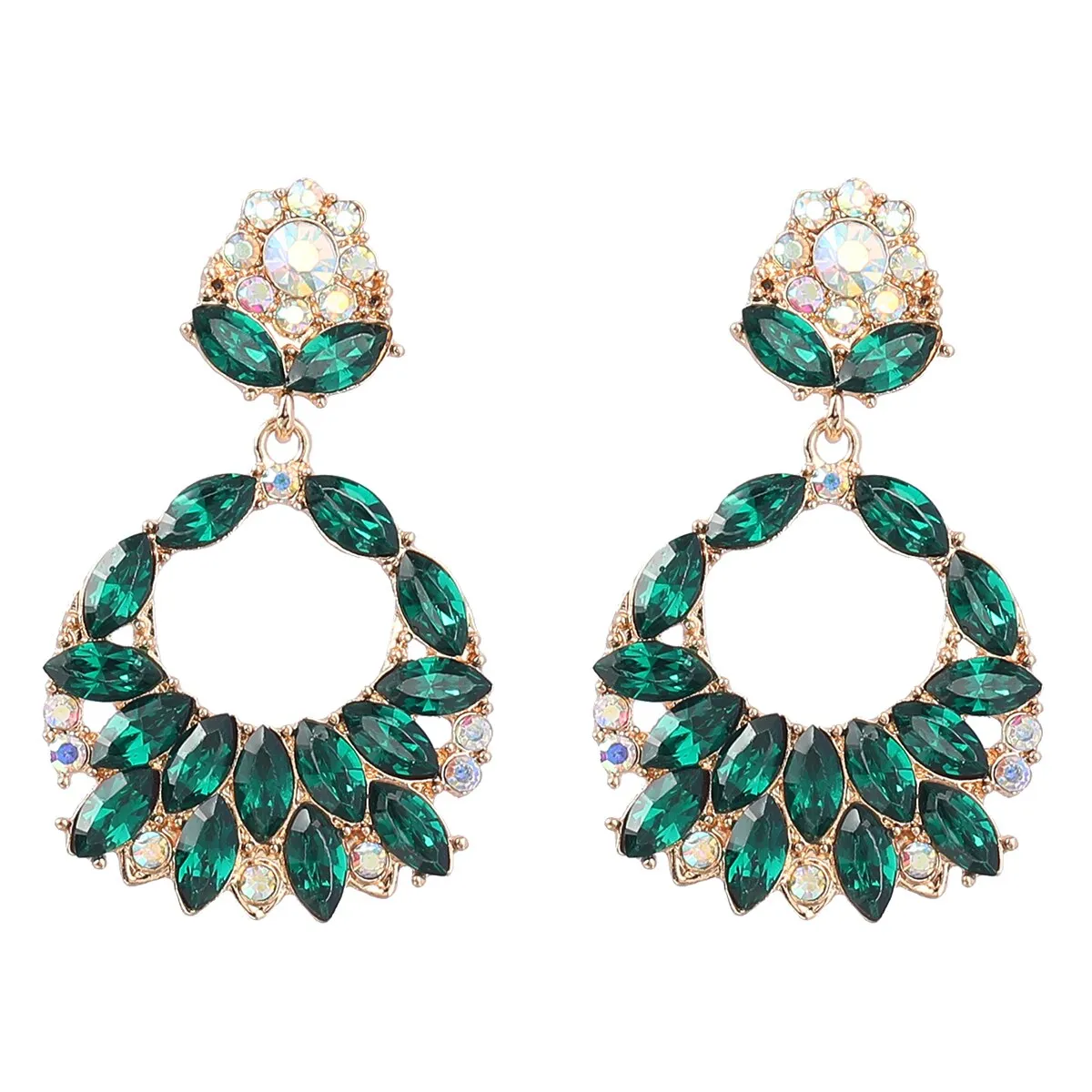 Fashionable Metal Hollow Rhinestone Geometric Earrings Women