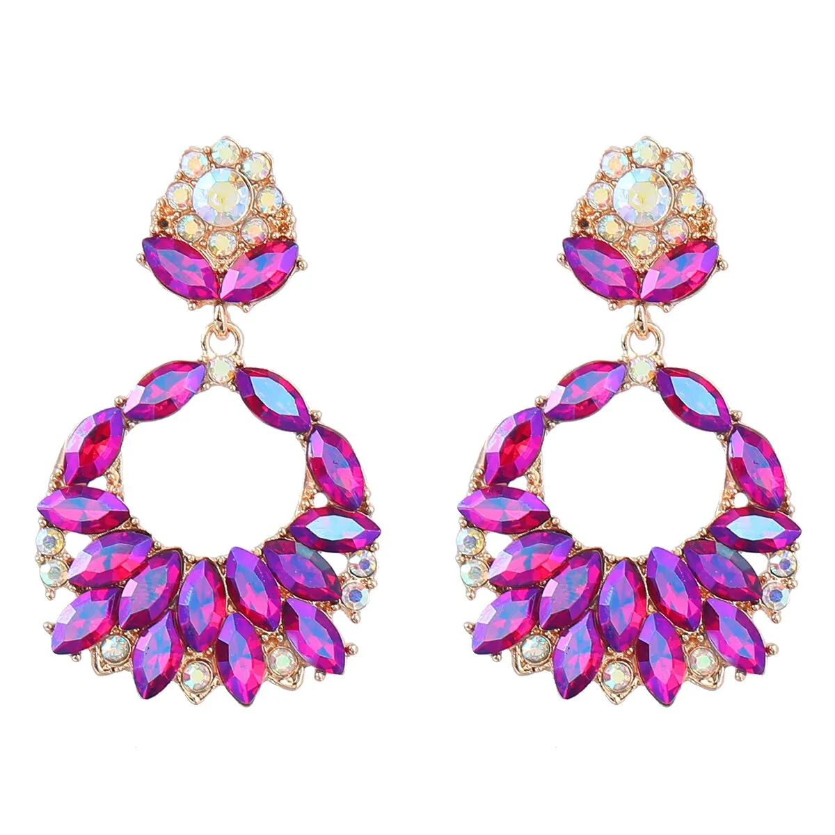 Fashionable Metal Hollow Rhinestone Geometric Earrings Women