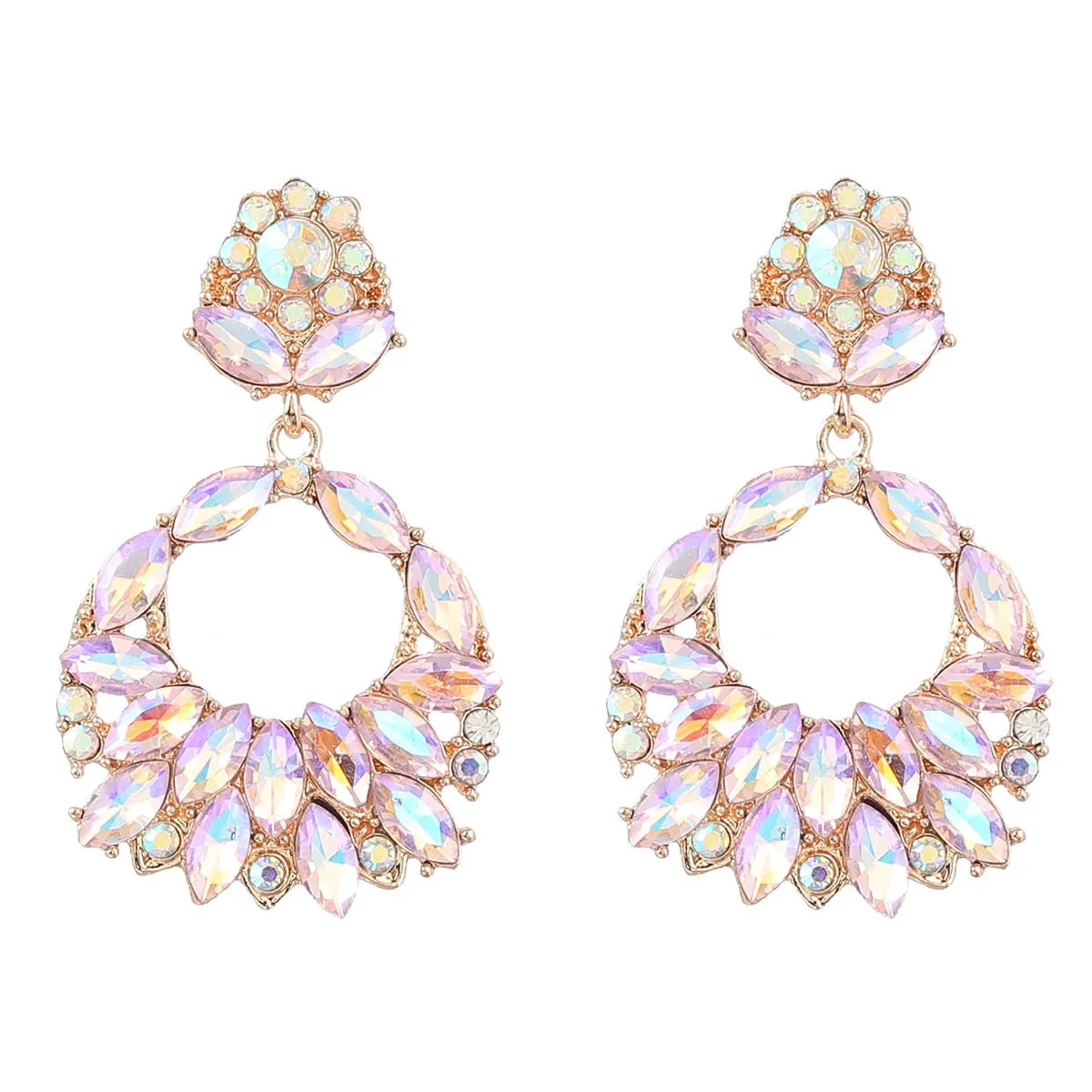 Fashionable Metal Hollow Rhinestone Geometric Earrings Women