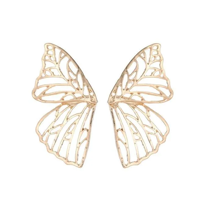 Fashionable Pierced Butterfly Wing Earrings Gold