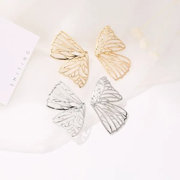 Fashionable Pierced Butterfly Wing Earrings Gold