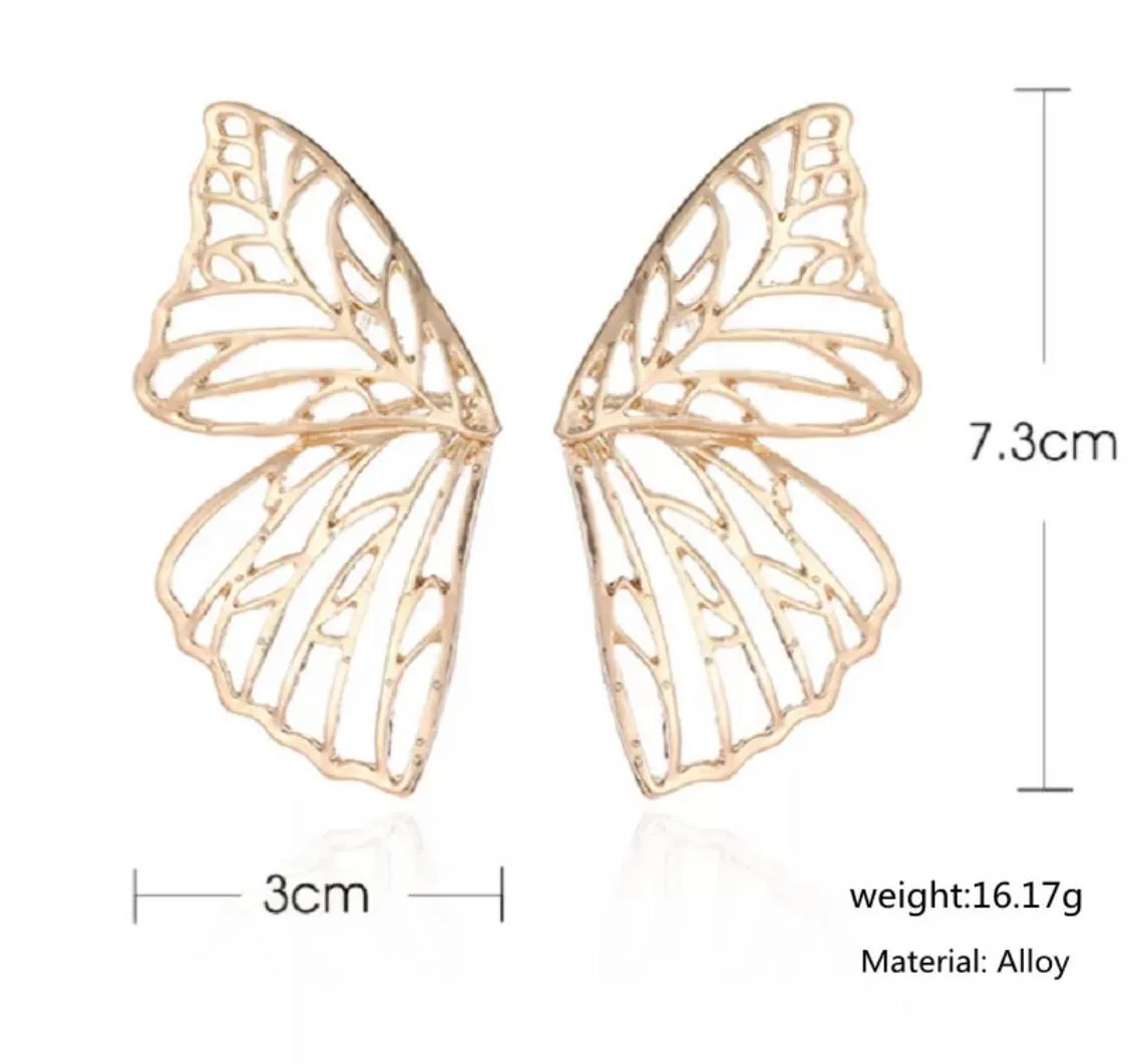 Fashionable Pierced Butterfly Wing Earrings Gold