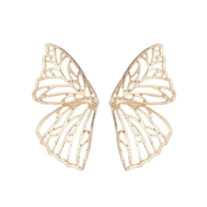 Fashionable Pierced Butterfly Wing Earrings Gold