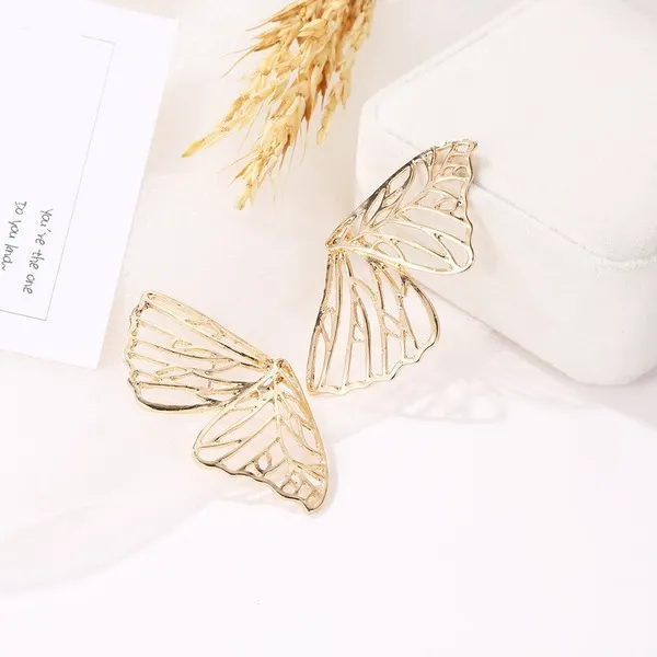 Fashionable Pierced Butterfly Wing Earrings Gold