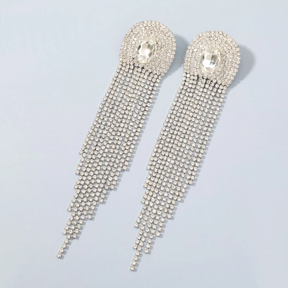 Fashionable Rhinestone Glass Long Tassel Earrings Women