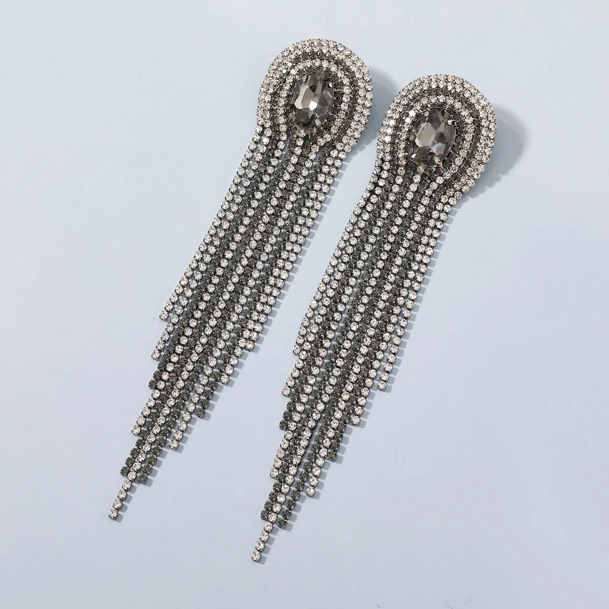 Fashionable Rhinestone Glass Long Tassel Earrings Women