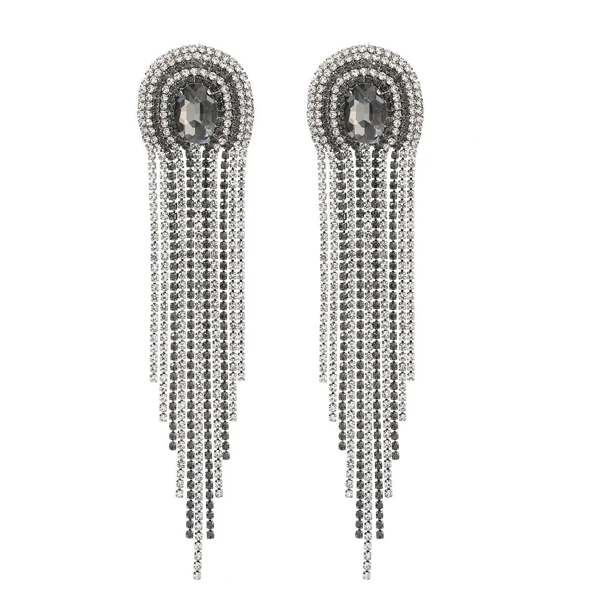 Fashionable Rhinestone Glass Long Tassel Earrings Women