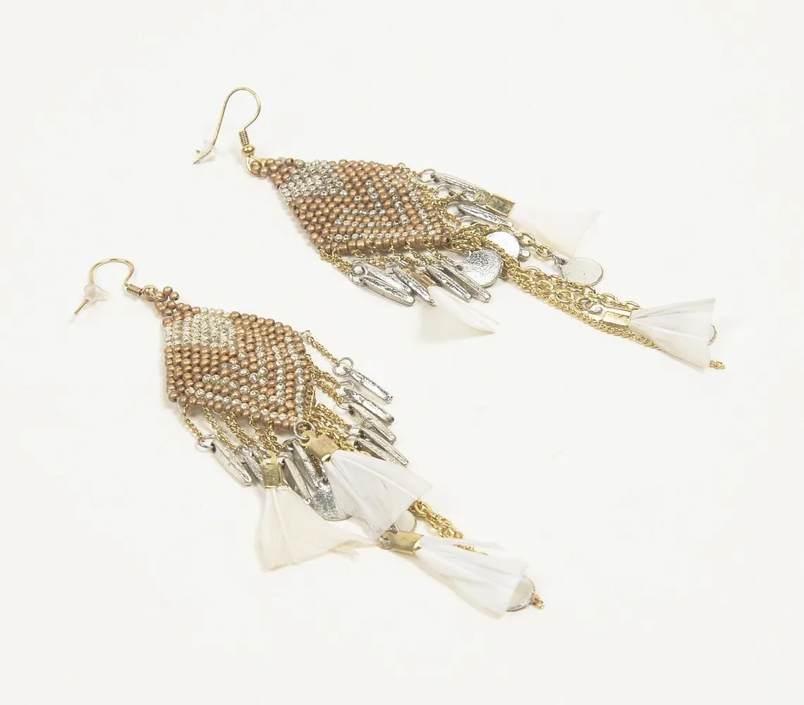 Feathered & Beaded Boho-Chic Earrings