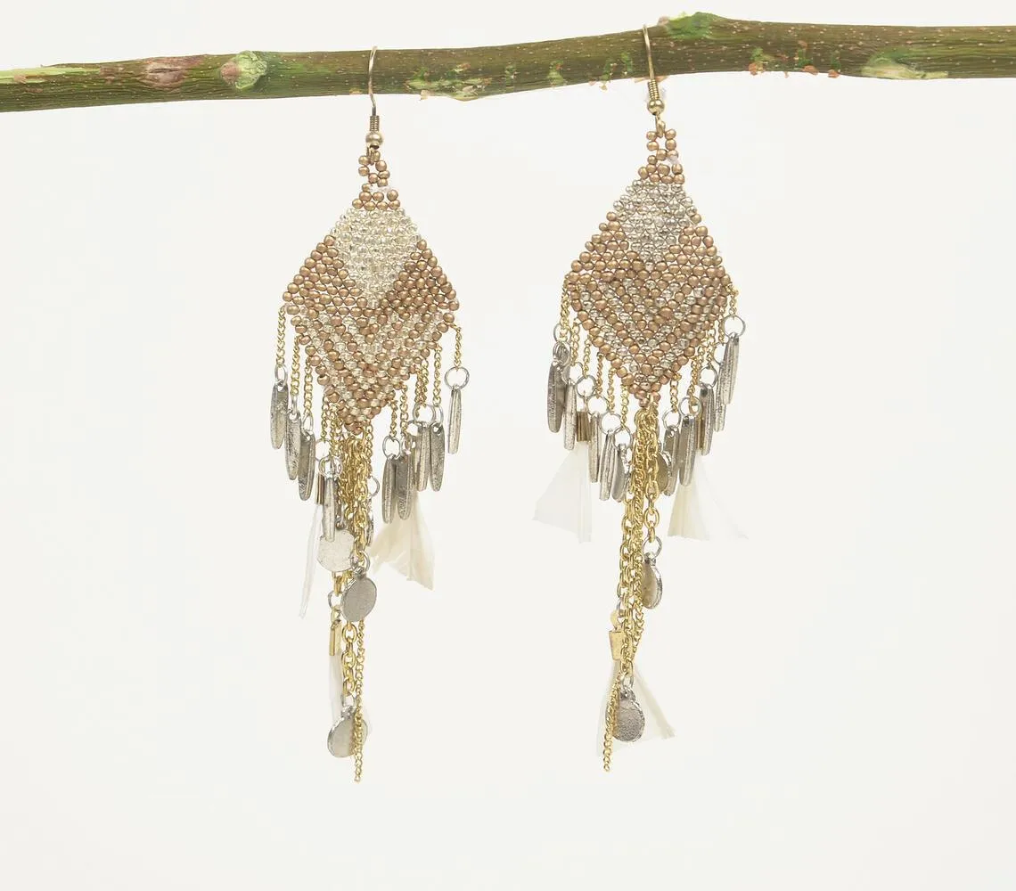 Feathered & Beaded Boho-Chic Earrings