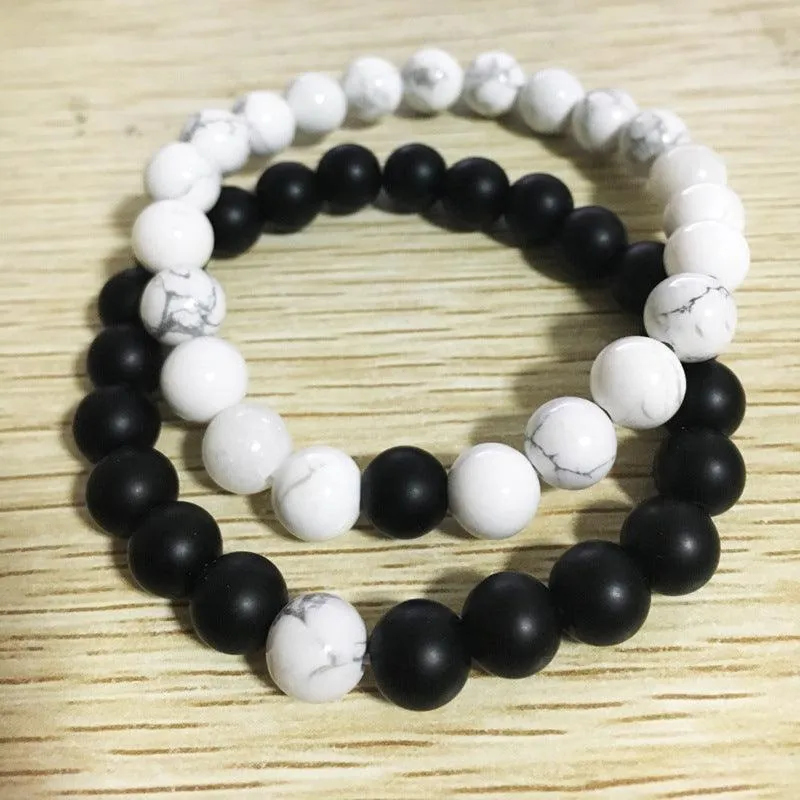 Frosted Stone White Turquoise 8mm Couple Suit Bracelet