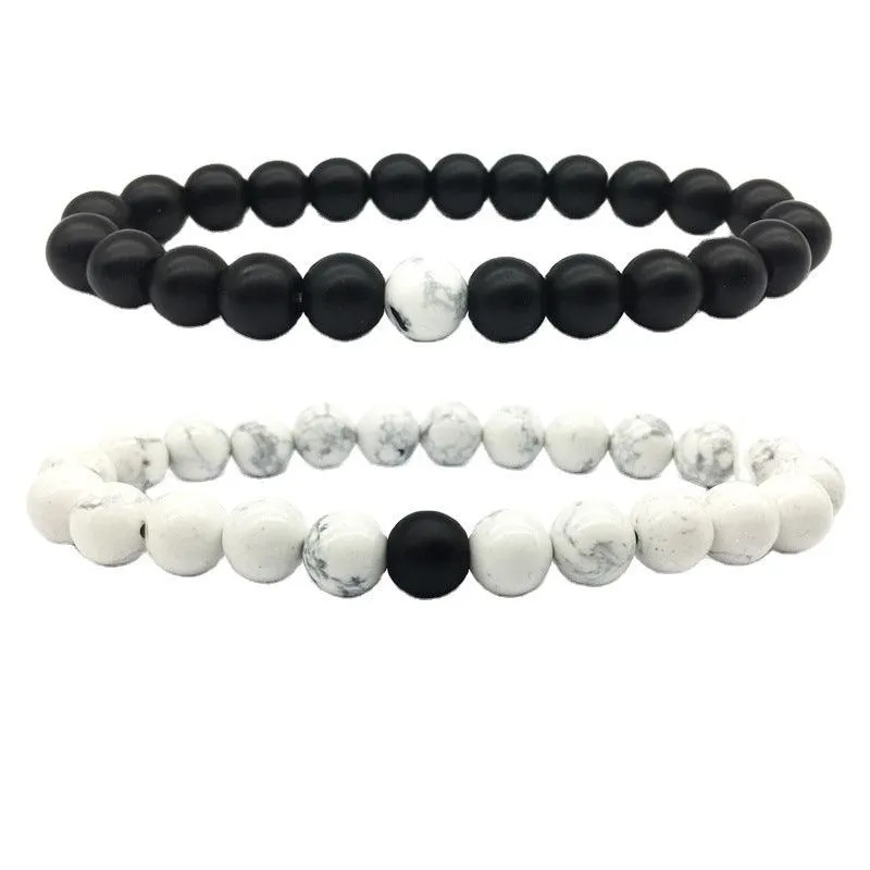 Frosted Stone White Turquoise 8mm Couple Suit Bracelet