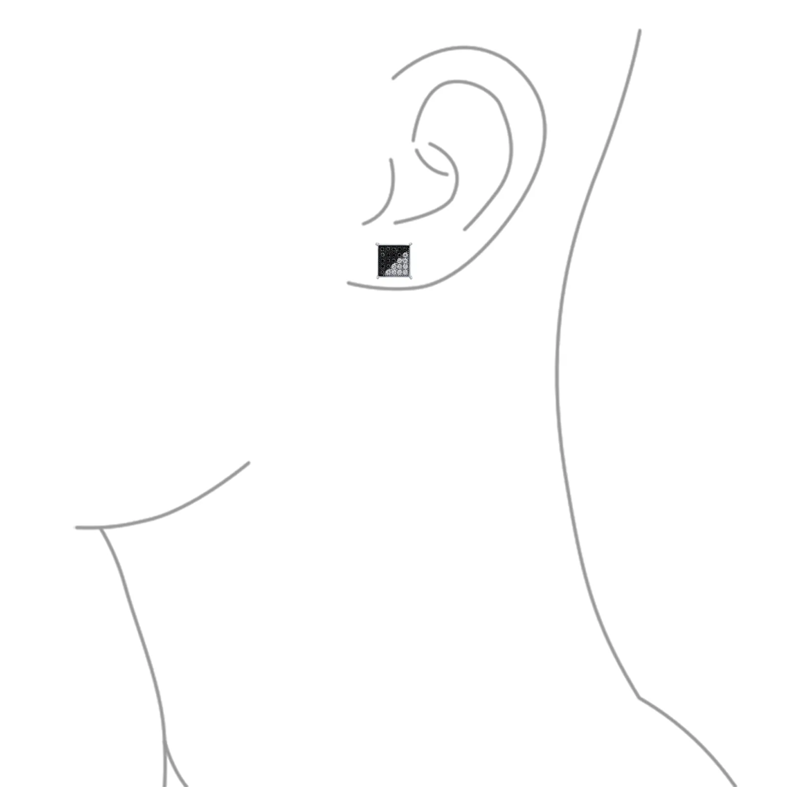 Geometric Black White CZ Stud Earrings for Men, Sterling Silver, 8MM Square