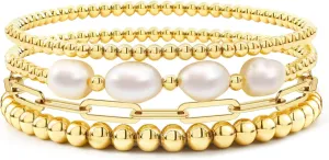 Gold Beaded Bracelets for Women Boho Crystal Multiple Layered Stackable Wrap Bangle Set Paperclip Chain Trendy Jewelry