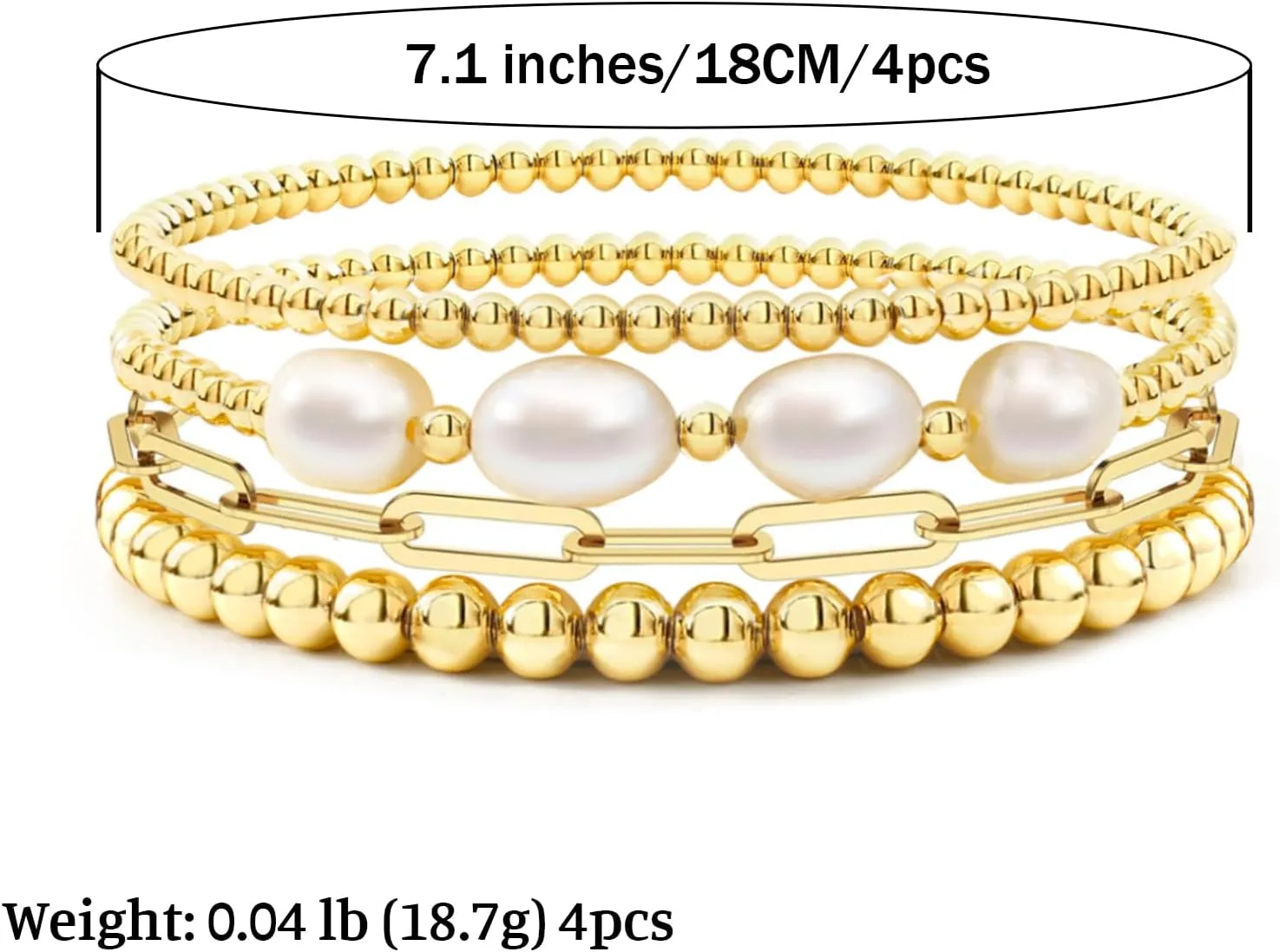 Gold Beaded Bracelets for Women Boho Crystal Multiple Layered Stackable Wrap Bangle Set Paperclip Chain Trendy Jewelry