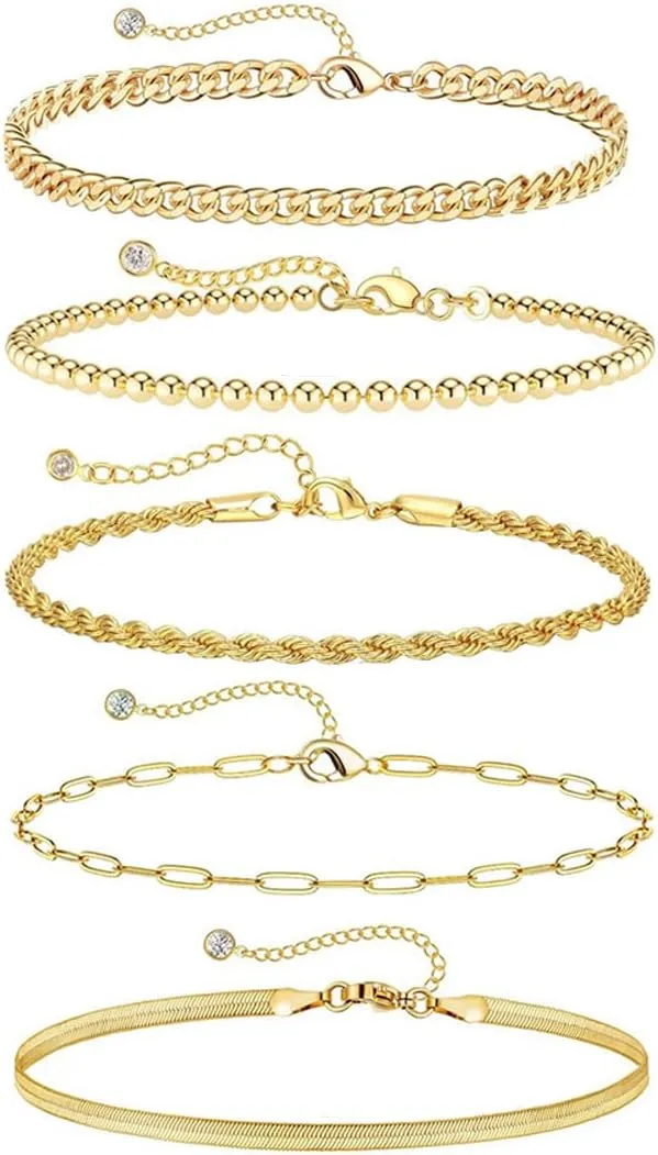 Gold Bracelets for Women, 14K Real Gold Plated Bracelet Stack Bangle Cuff Bracelet Jewelry Sets Trendy Dainty Stackable Bead Link Paperclip Chain Bracelet Pack Fashion Accessories Gifts for Womens