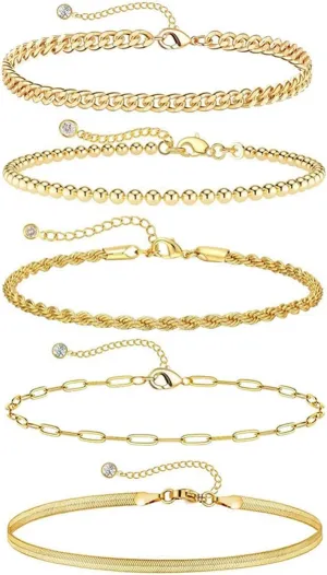 Gold Bracelets for Women, 14K Real Gold Plated Bracelet Stack Bangle Cuff Bracelet Jewelry Sets Trendy Dainty Stackable Bead Link Paperclip Chain Bracelet Pack Fashion Accessories Gifts for Womens