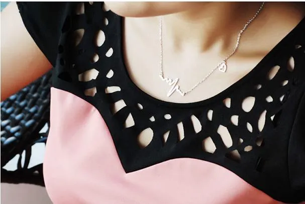 Gold Color Chain Heart Pendant Necklace Women Titanium Steel Heartbeat Necklace Silver Female Choker Necklaces Jewelry Girl Gift