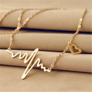 Gold Color Chain Heart Pendant Necklace Women Titanium Steel Heartbeat Necklace Silver Female Choker Necklaces Jewelry Girl Gift