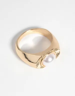 Gold Hexagon Pearl Ring