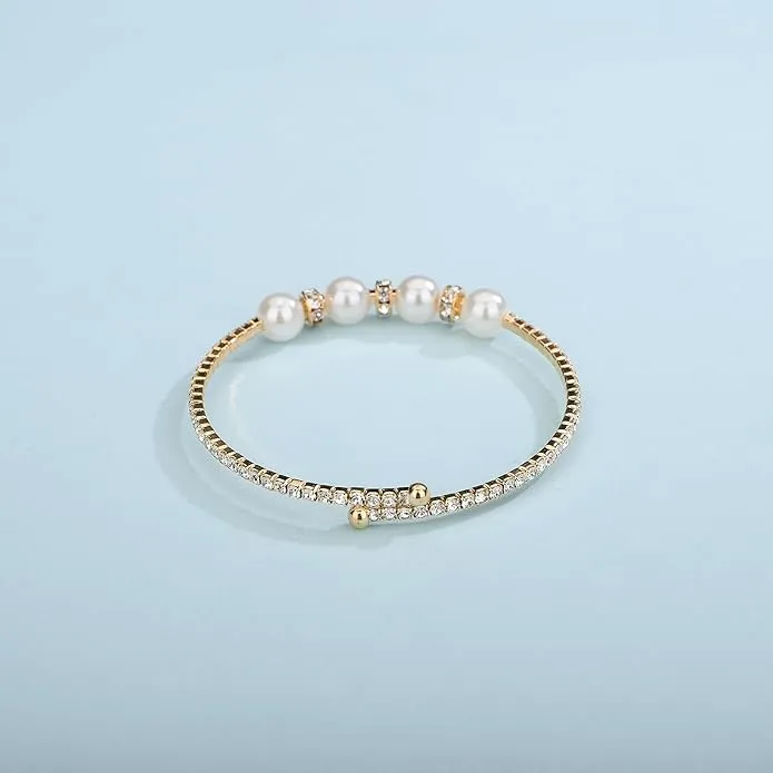 Gold Open Pearl Rhinestone Bracelets