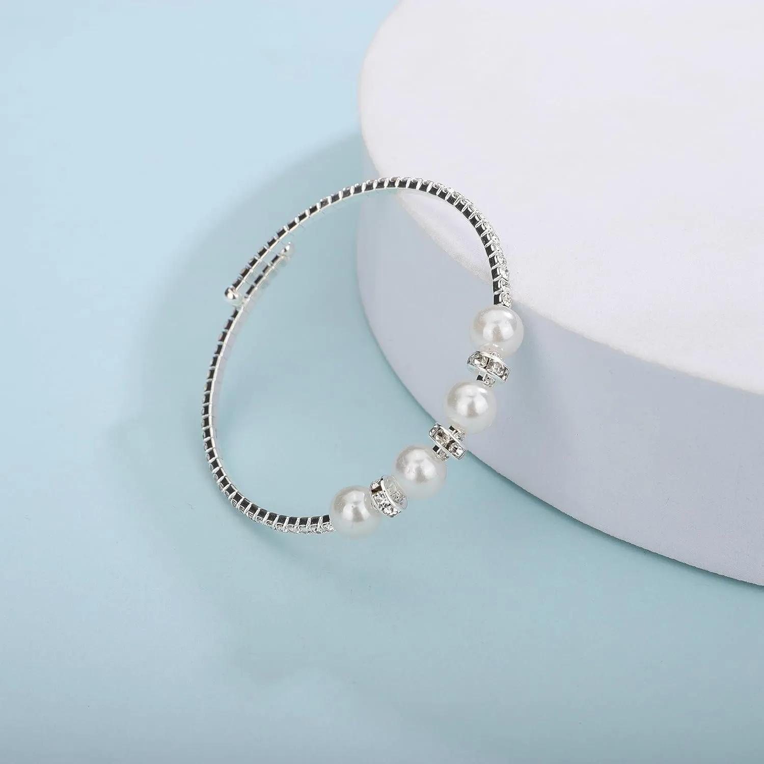 Gold Open Pearl Rhinestone Bracelets