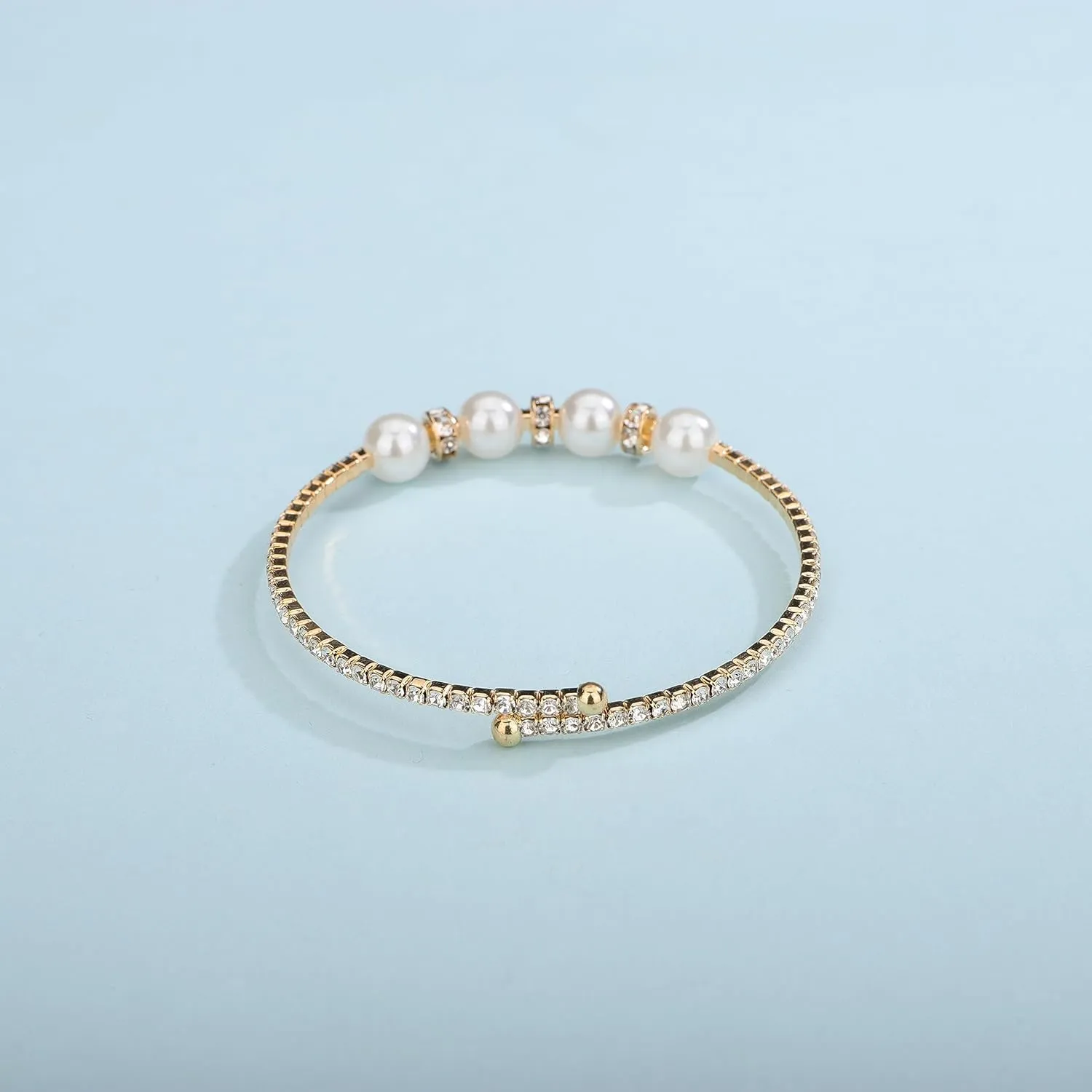 Gold Open Pearl Rhinestone Bracelets