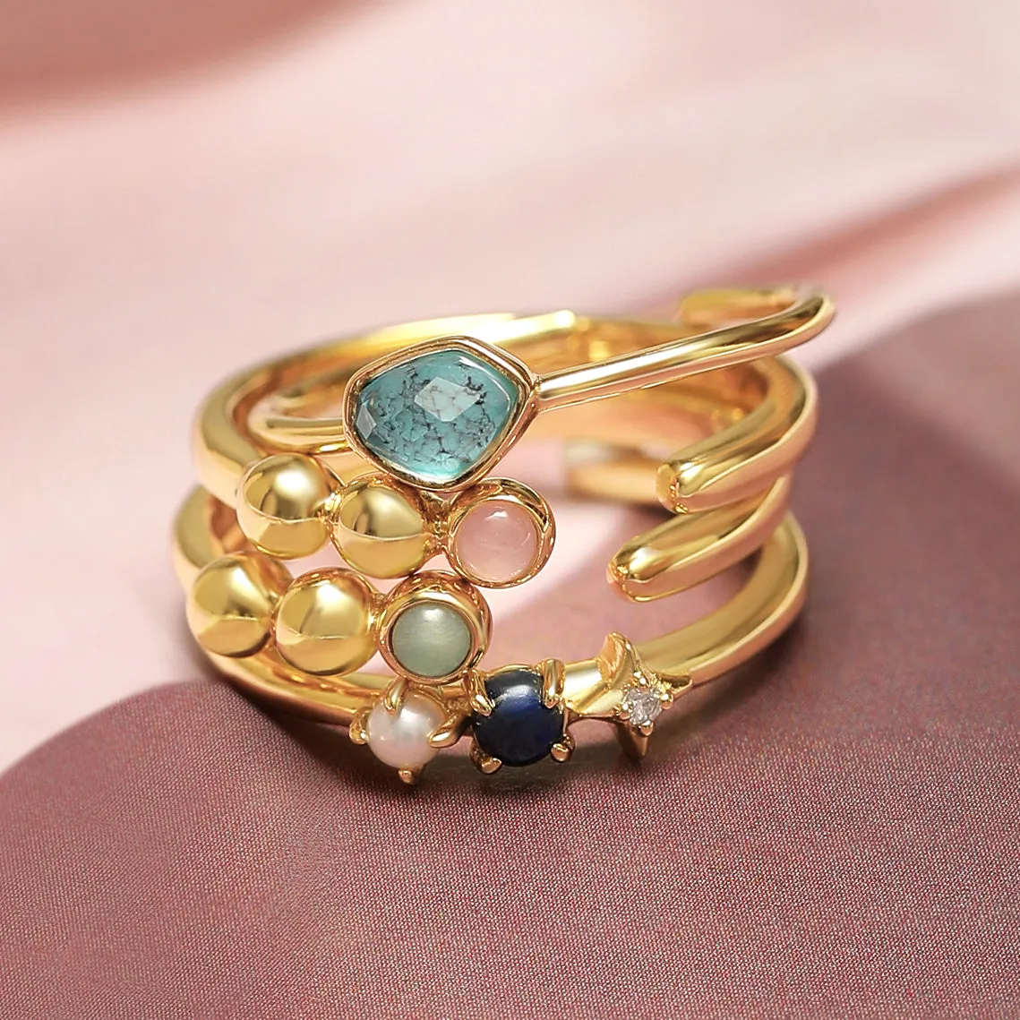 Gold Orb Amazonite Adjustable Ring