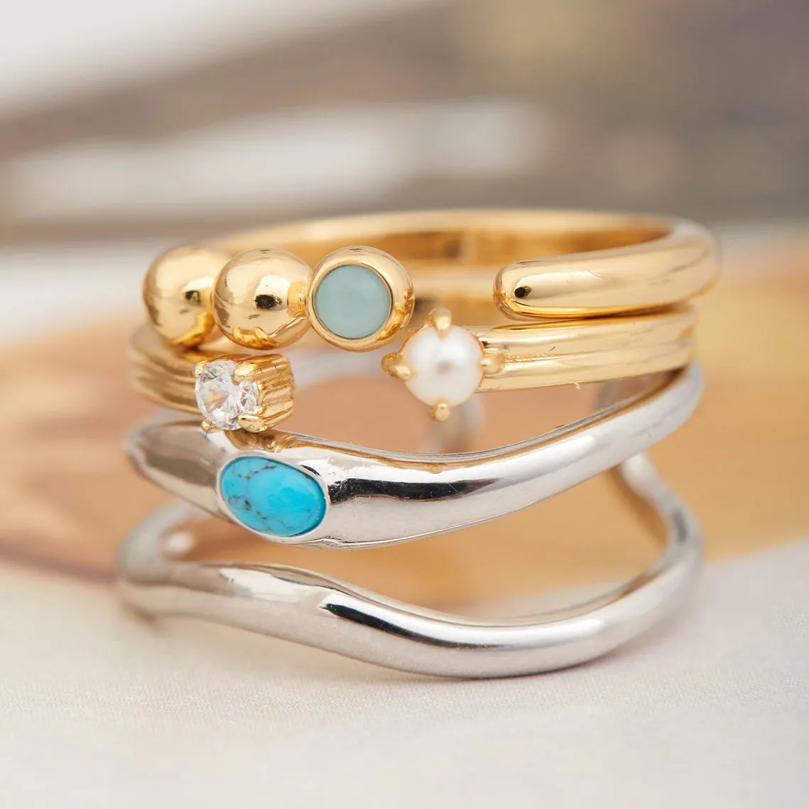 Gold Orb Amazonite Adjustable Ring