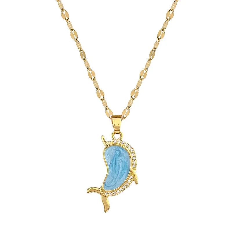 Gold Plated Ocean Blue Cute Dolphin Animal Pendant Necklace For Women