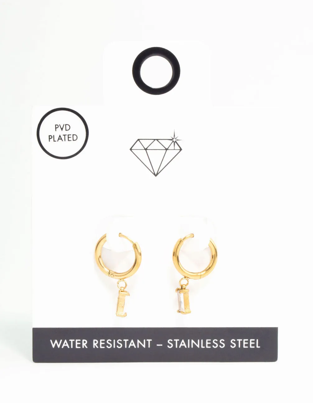 Gold Plated Surgical Steel Baguette Diamante Huggie Earrings