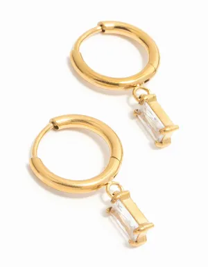 Gold Plated Surgical Steel Baguette Diamante Huggie Earrings