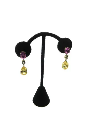 Gold Tri Color Drop Earrings