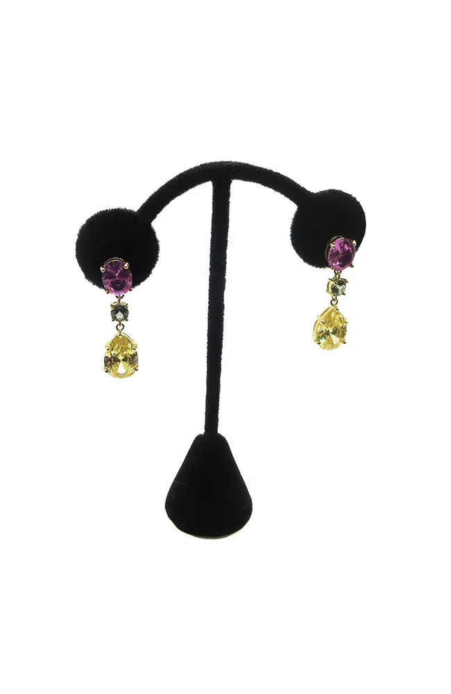 Gold Tri Color Drop Earrings