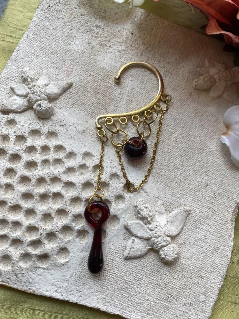 Gold with Red Glass Ear Cuff* #40