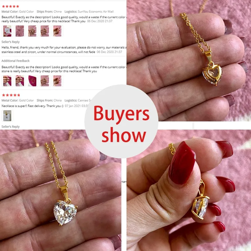 Goth Heart Necklace For Women Lovers Gold Stainless Steel Chain