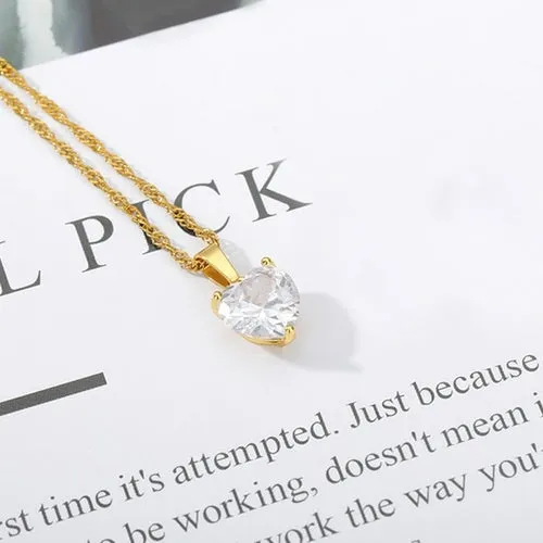 Goth Heart Necklace For Women Lovers Gold Stainless Steel Chain