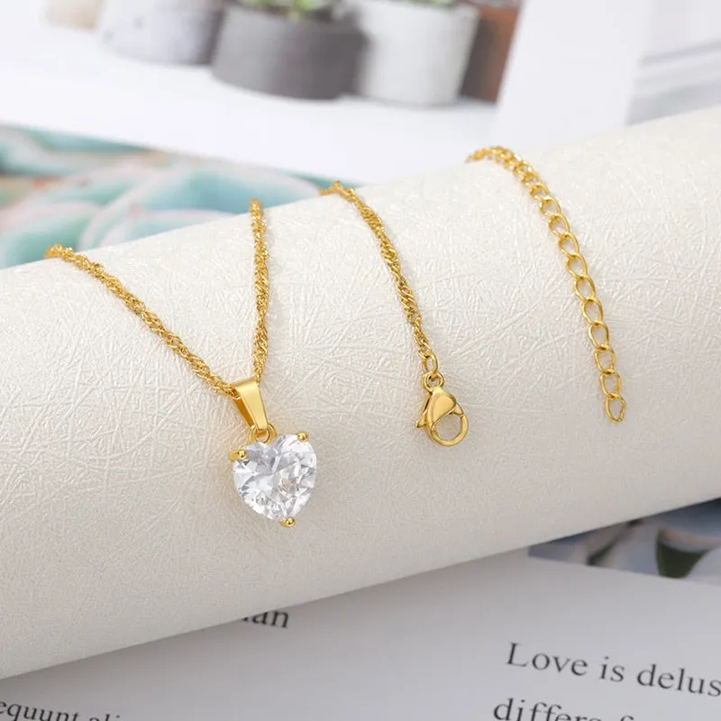 Goth Heart Necklace For Women Lovers Gold Stainless Steel Chain