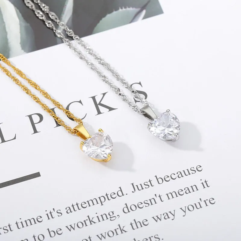 Goth Heart Necklace For Women Lovers Gold Stainless Steel Chain