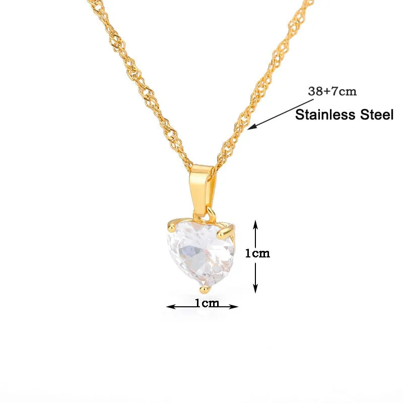 Goth Heart Necklace For Women Lovers Gold Stainless Steel Chain