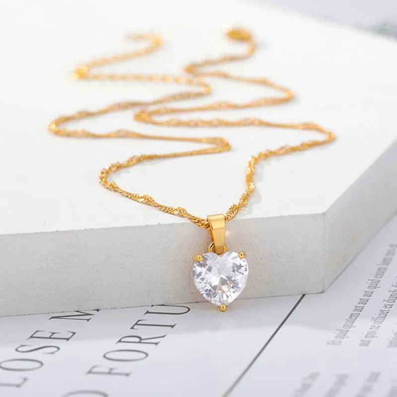 Goth Heart Necklace For Women Lovers Gold Stainless Steel Chain