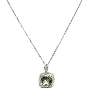 Green Amethyst and Diamond Halo Necklace