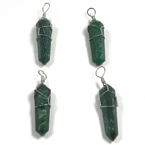 Green Jade Pointed Pendant With Wire Wrapped Charms