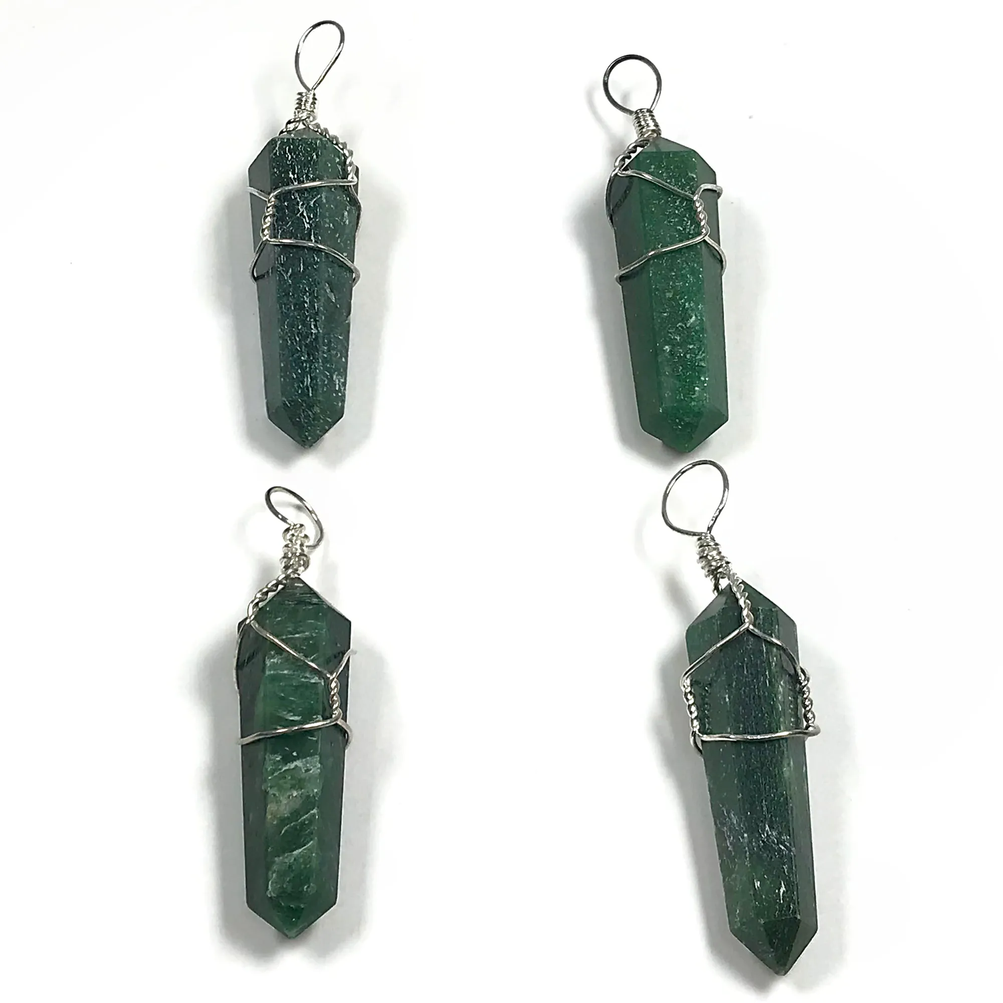 Green Jade Pointed Pendant With Wire Wrapped Charms