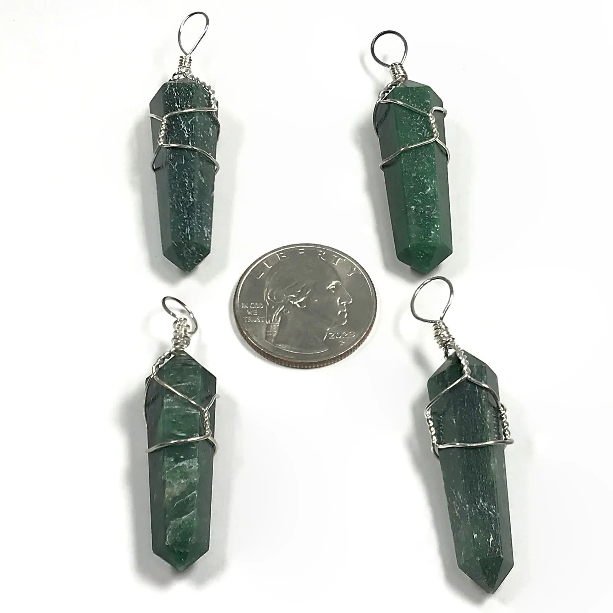 Green Jade Pointed Pendant With Wire Wrapped Charms