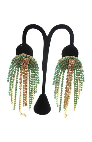 Green Pave Arch Fringe Earrings