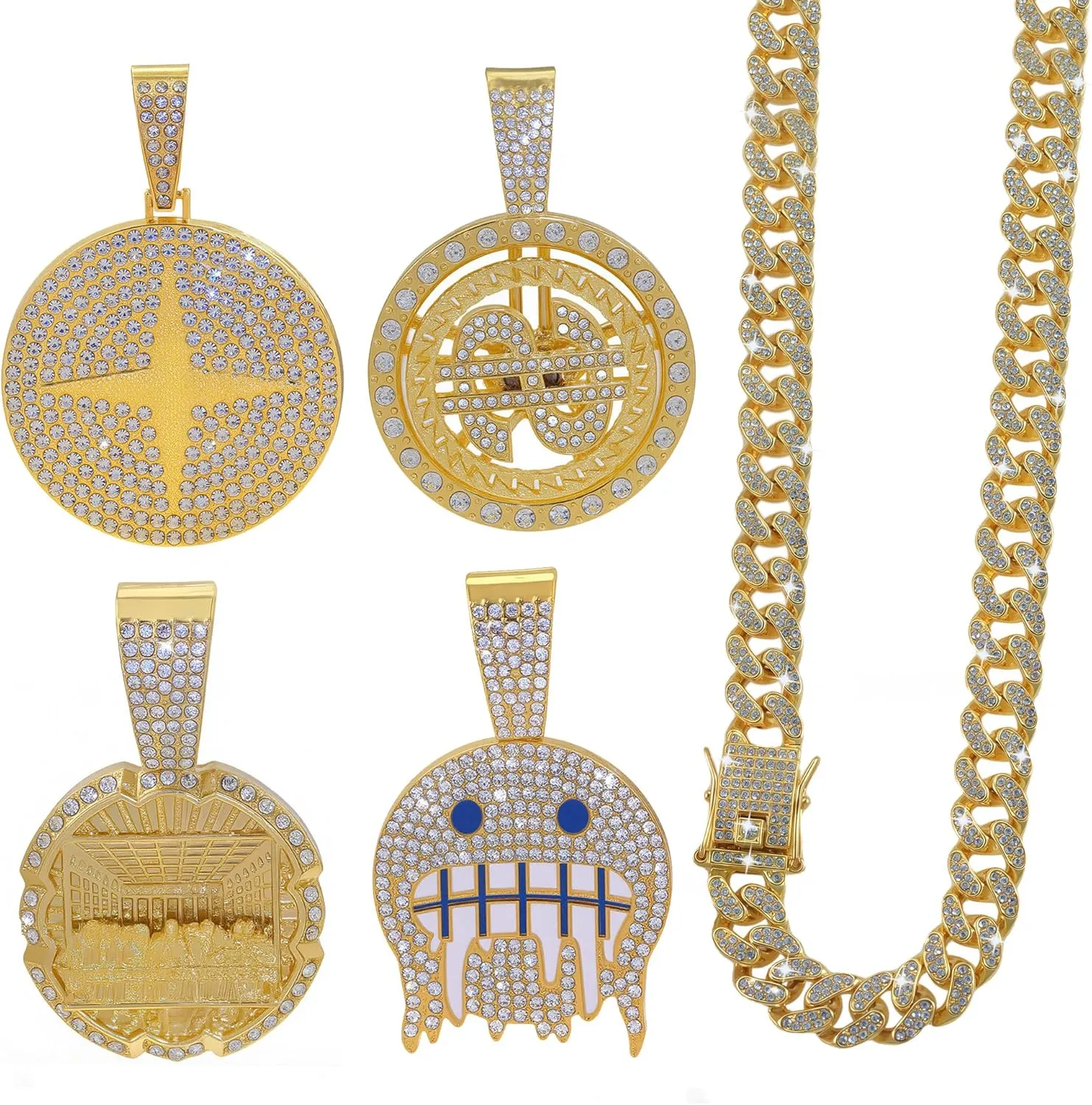 GuoShuang men big Rhinestone iced out cuban chain with pendant,cool necklace for men hip hop jewelry 24 INCH Chain