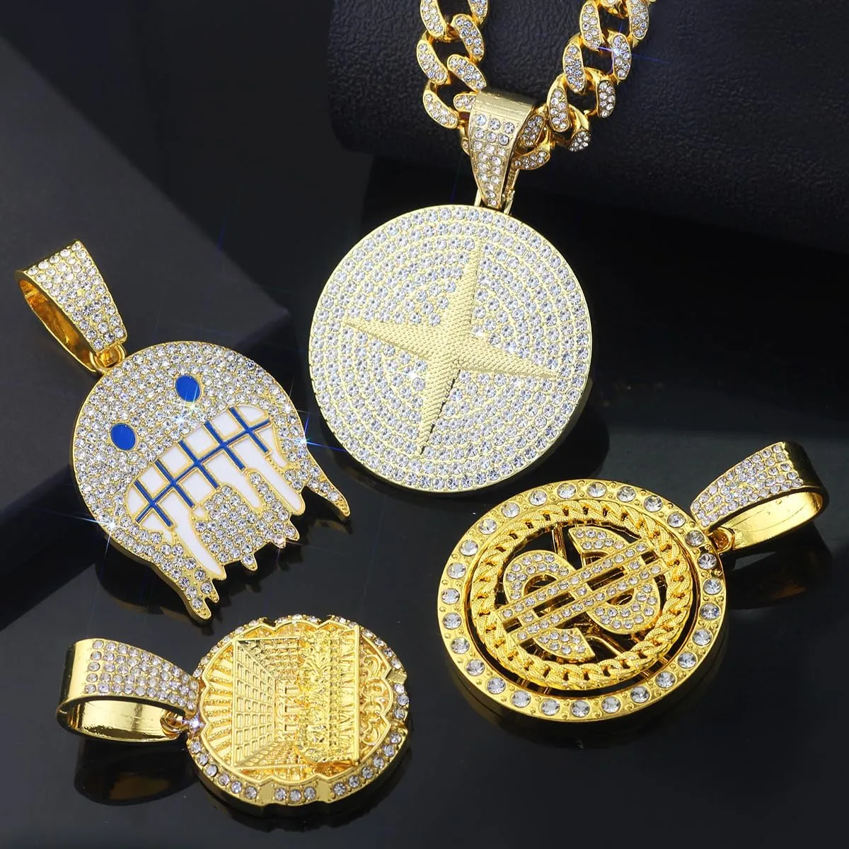 GuoShuang men big Rhinestone iced out cuban chain with pendant,cool necklace for men hip hop jewelry 24 INCH Chain